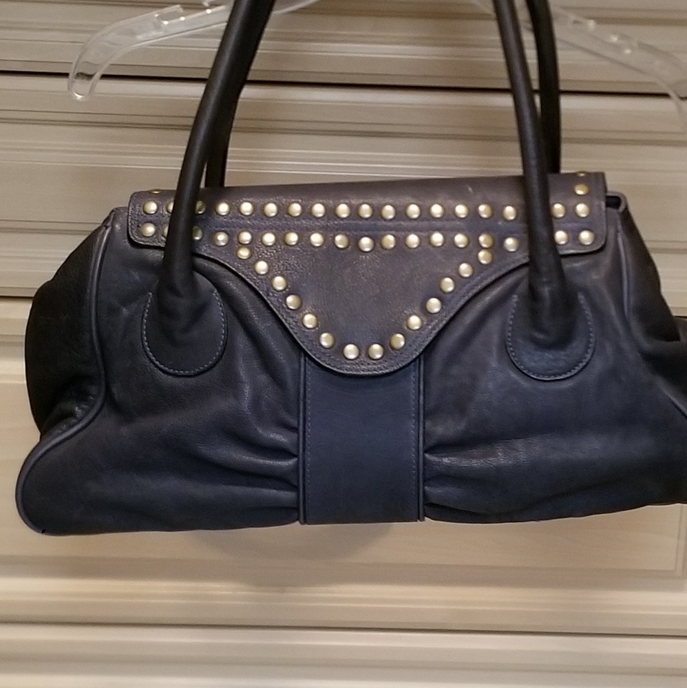 Be&D blue leather bag with metal details